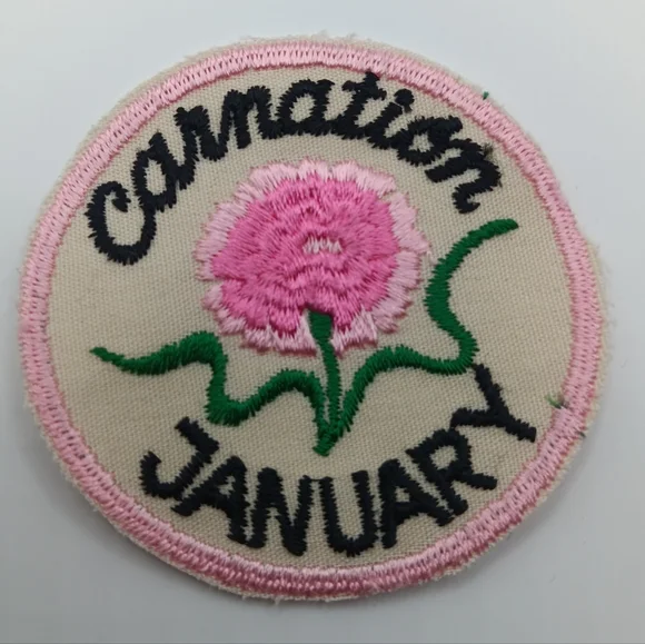 1970s Vintage January Birthday Pink Carnation Flower 70s Sew On Applique Patch - Picture 1 of 5